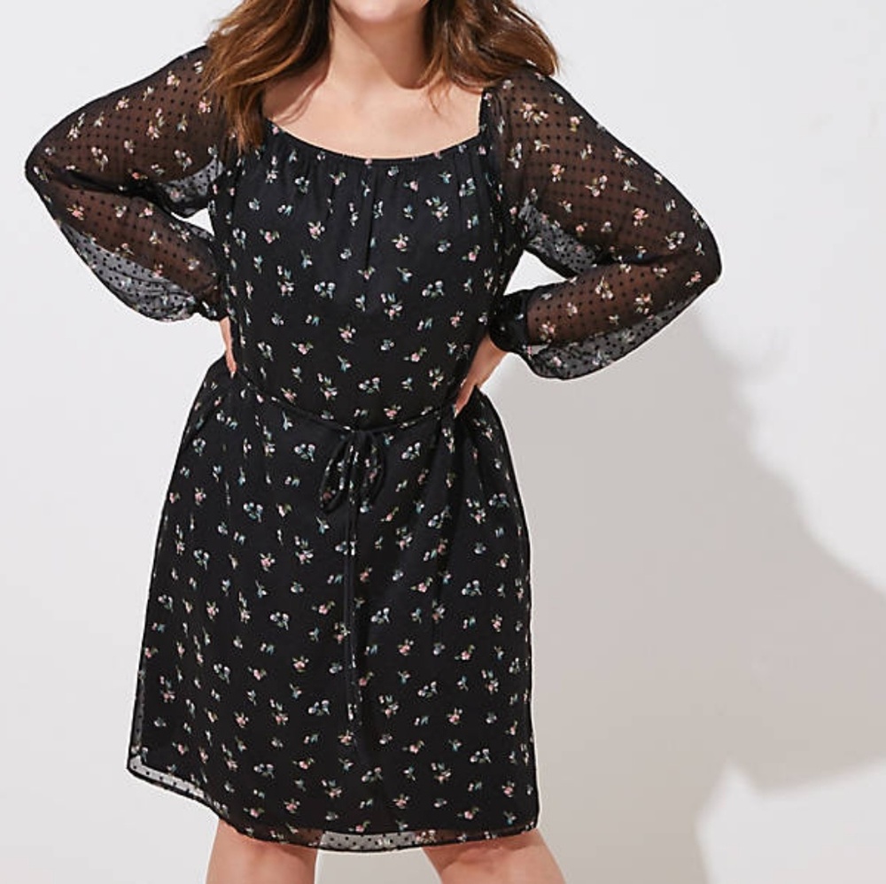 Loft Plus Black Floral square neck Dress size 18